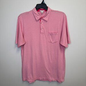 Peter Millar Mens Size Large Pink & White Striped Pima Cotton Polo Shirt